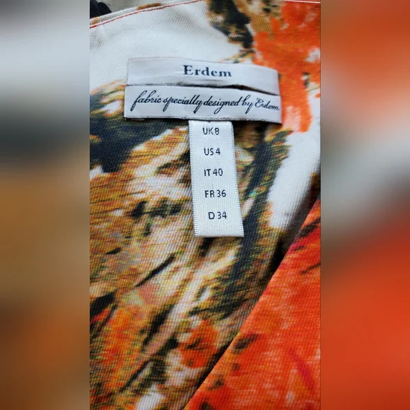 ERDEM TANYA FLORAL PRINT PENCIL DRESS IN ORANGE UK8 US4 - Picture 6 of 9